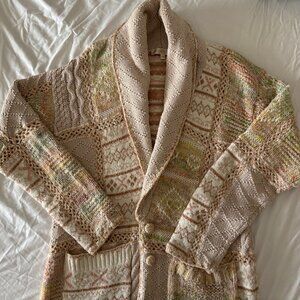 LOVESHACKFANCY XS/S Long Duster Cardigan with knit patchwork and sparkle thread